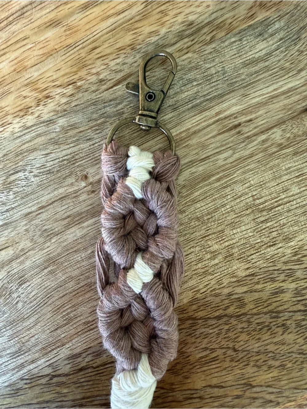 Macrame Keychain Handmade Boho, Bag Charm, Mink and White